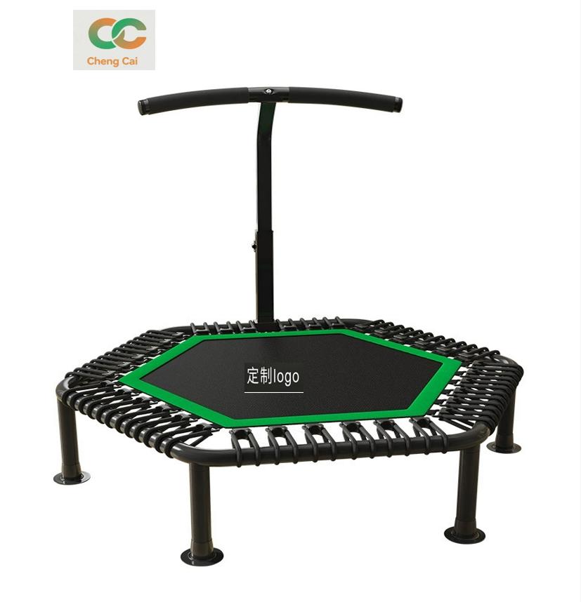 Hexagonal workout trampoline with adjustable handle bar